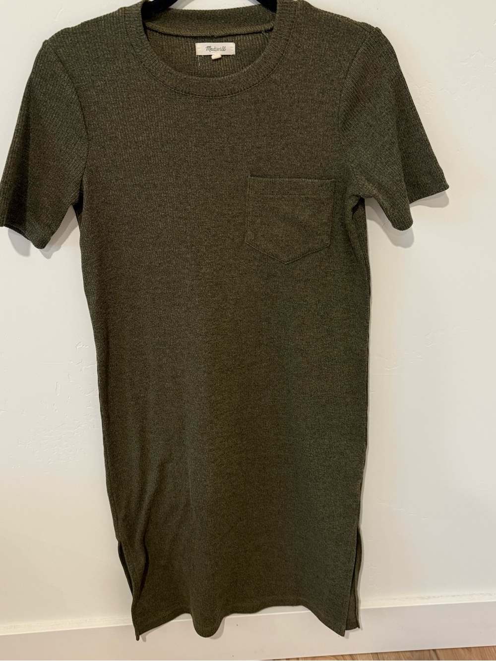 Madewell Olive Green ShortSleeve Ribbed Midi T-Shirt Dress Womens XS Casual Fall